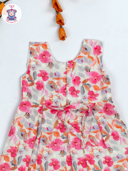 Pink Floral Printed - Girls Readymade Cotton Frocks