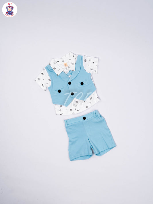 White & Sky Blue - Collar T-Shirts & Shorts