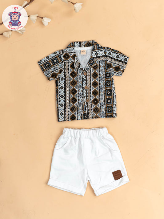 Brown & White - Boys Readymade Shirts & Shorts