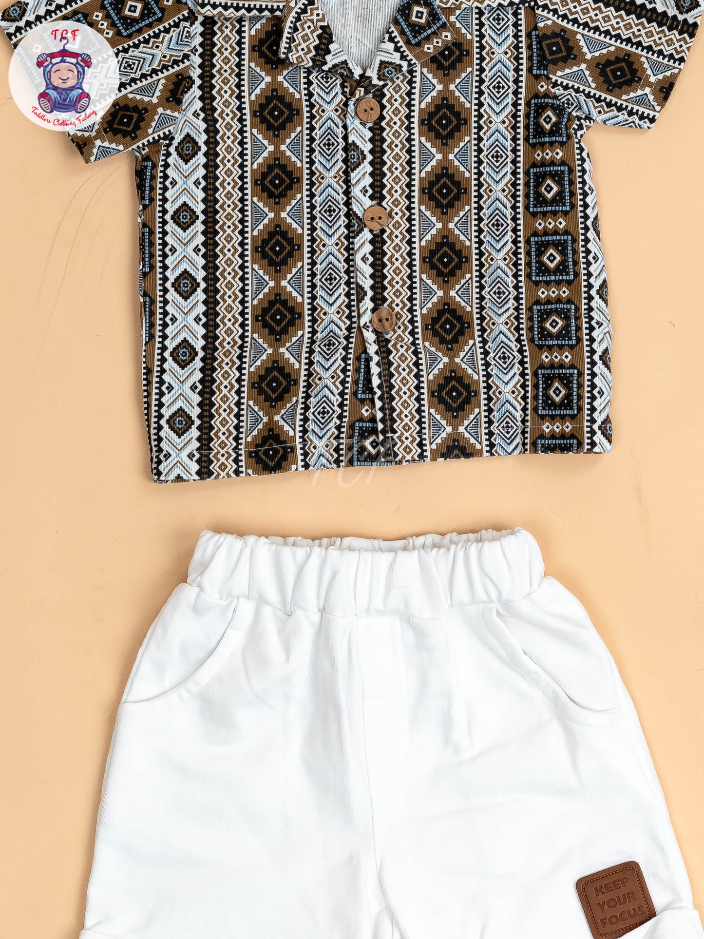 Brown & White - Boys Readymade Shirts & Shorts