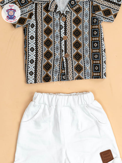 Brown & White - Boys Readymade Shirts & Shorts