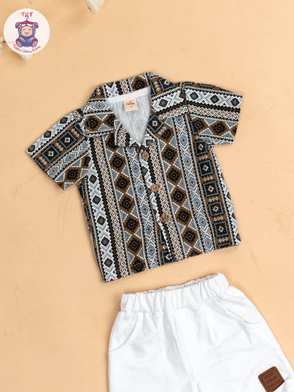 Brown & White - Boys Readymade Shirts & Shorts