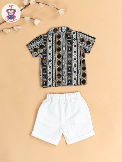 Brown & White - Boys Readymade Shirts & Shorts