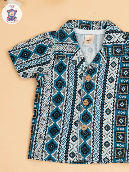Blue & White - Boys Readymade Shirts & Shorts