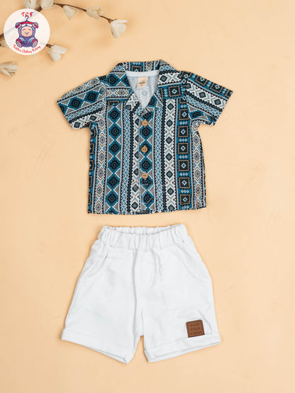 Blue & White - Boys Readymade Shirts & Shorts