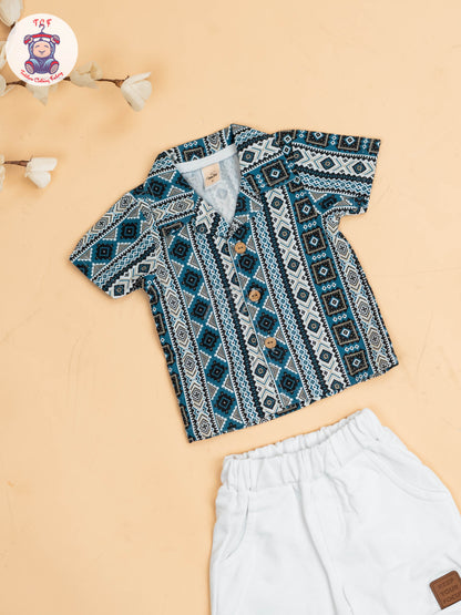 Blue & White - Boys Readymade Shirts & Shorts