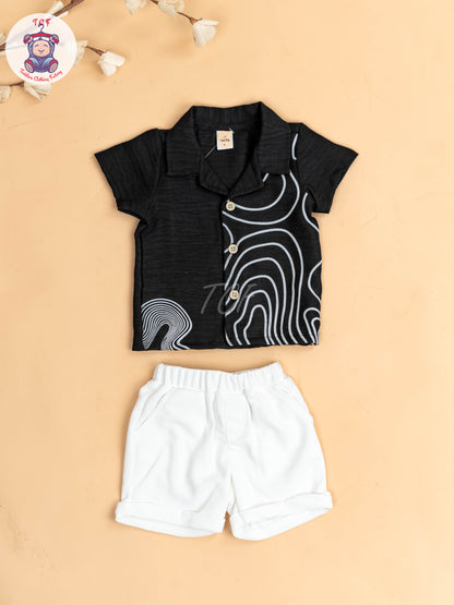 Navy Blue & White - Boys Readymade Shirts & Shorts
