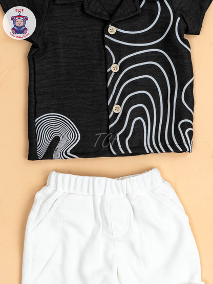 Navy Blue & White - Boys Readymade Shirts & Shorts