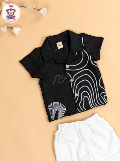 Navy Blue & White - Boys Readymade Shirts & Shorts