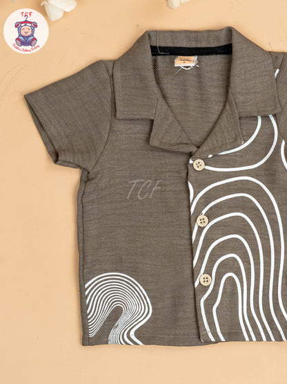 Light Brown & White - Boys Readymade Shirts & Shorts