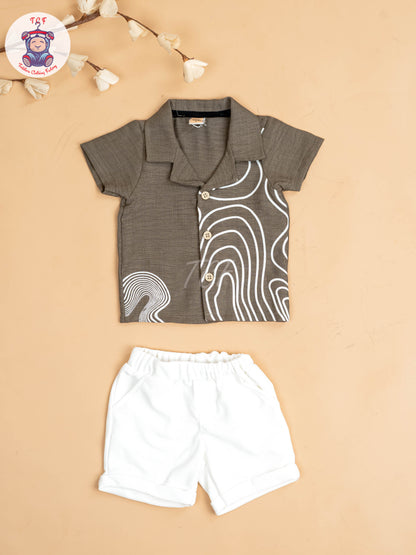 Light Brown & White - Boys Readymade Shirts & Shorts
