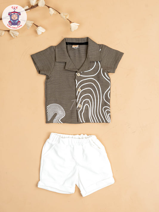 Light Brown & White - Boys Readymade Shirts & Shorts