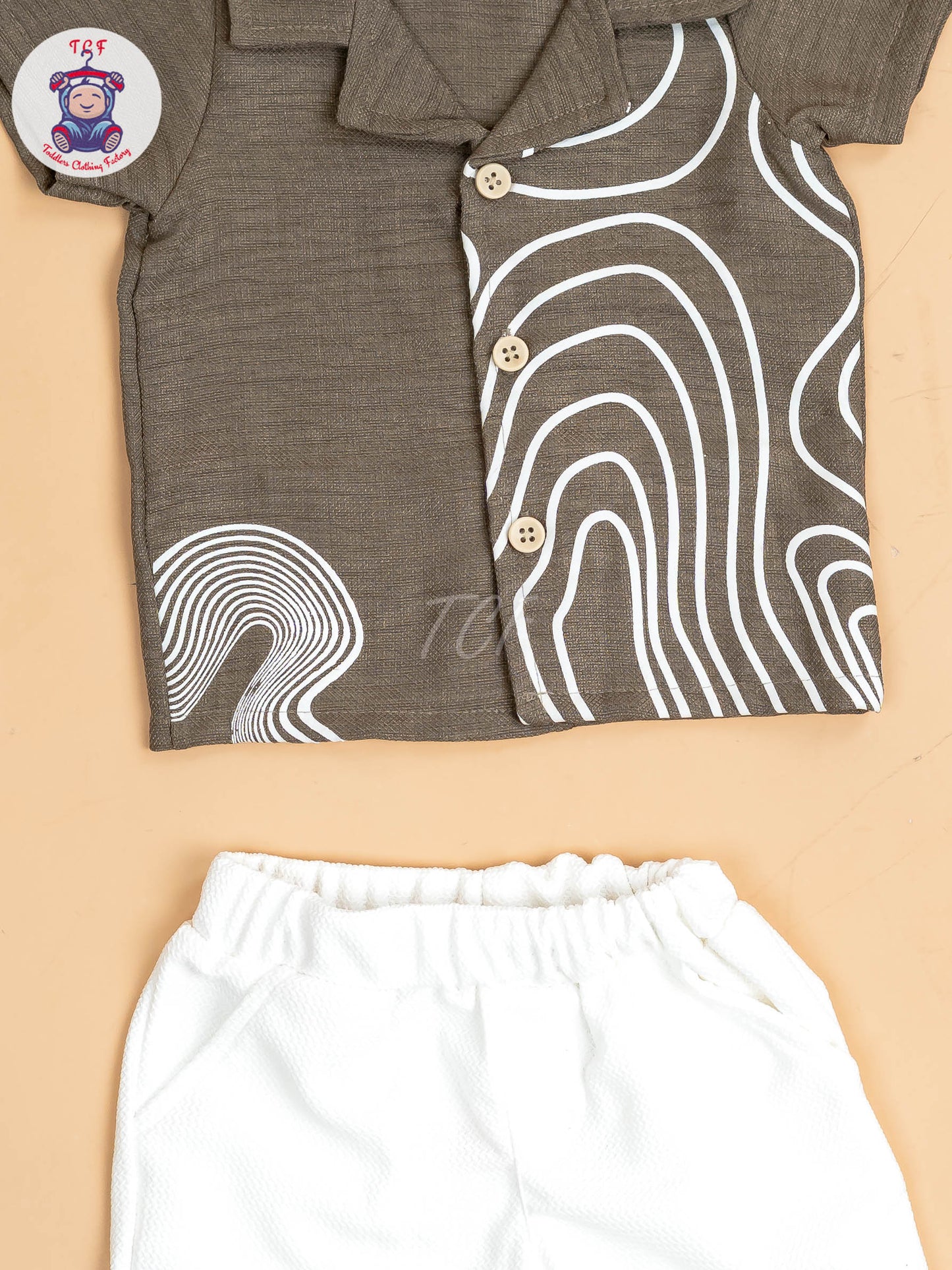 Light Brown & White - Boys Readymade Shirts & Shorts