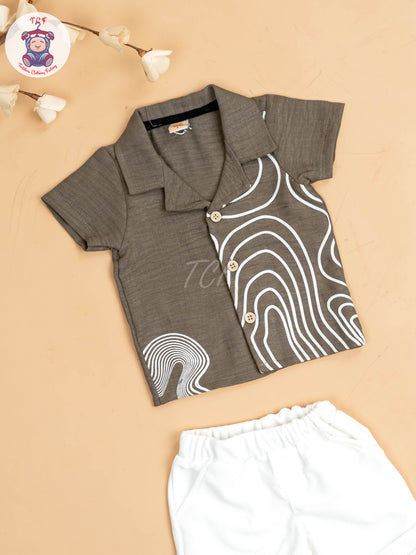 Light Brown & White - Boys Readymade Shirts & Shorts