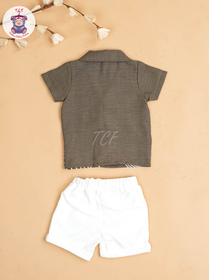 Light Brown & White - Boys Readymade Shirts & Shorts