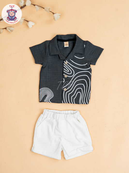 Grey & White - Boys Readymade Shirts & Shorts