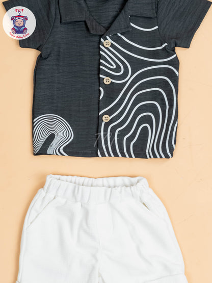 Grey & White - Boys Readymade Shirts & Shorts