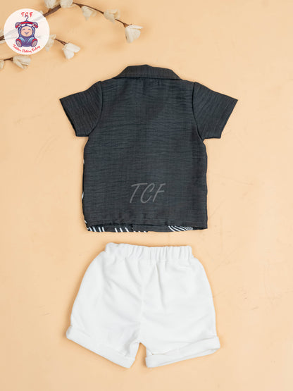 Grey & White - Boys Readymade Shirts & Shorts