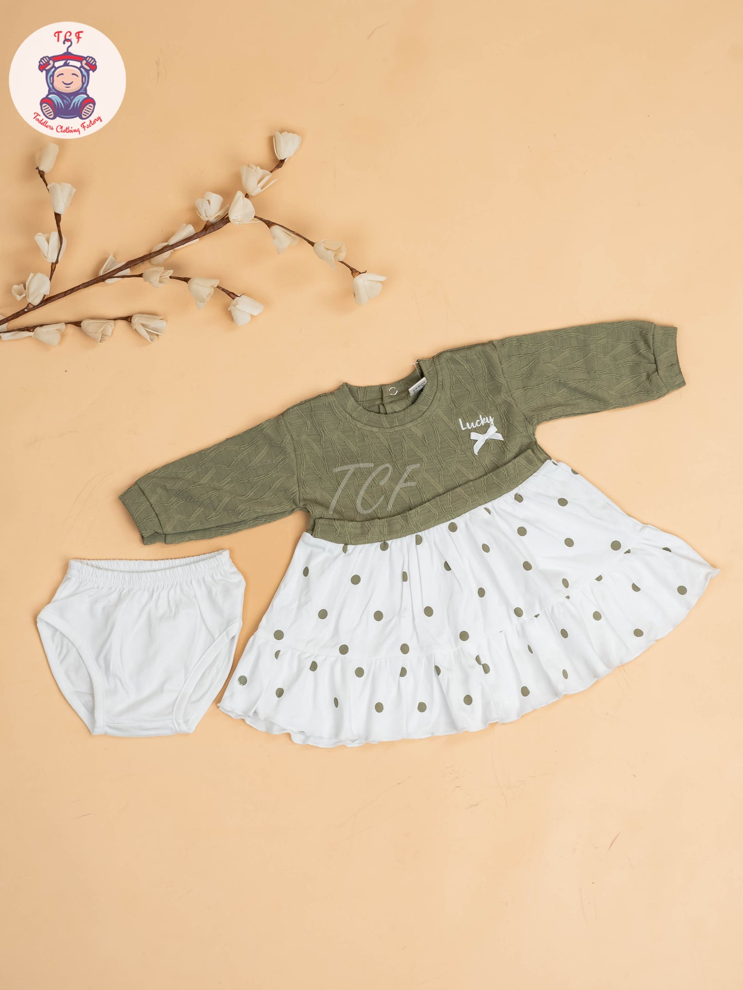 Light Green & White - Girls Cotton Frock