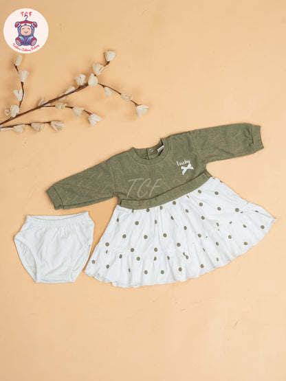 Light Green & White - Girls Cotton Frock