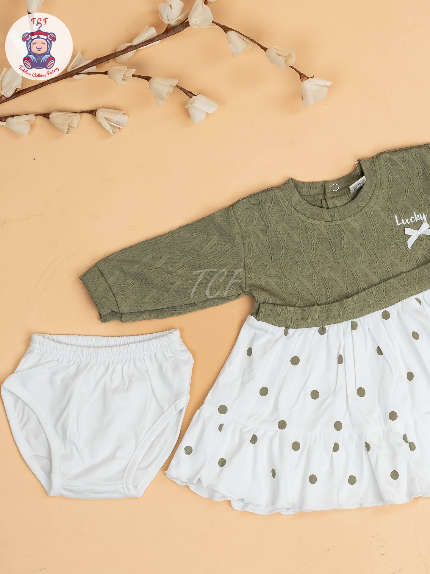 Light Green & White - Girls Cotton Frock