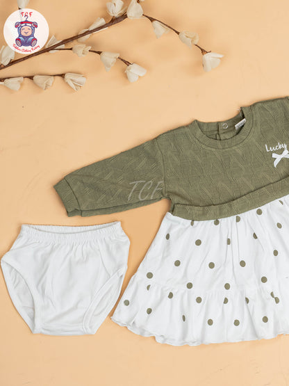 Light Green & White - Girls Cotton Frock