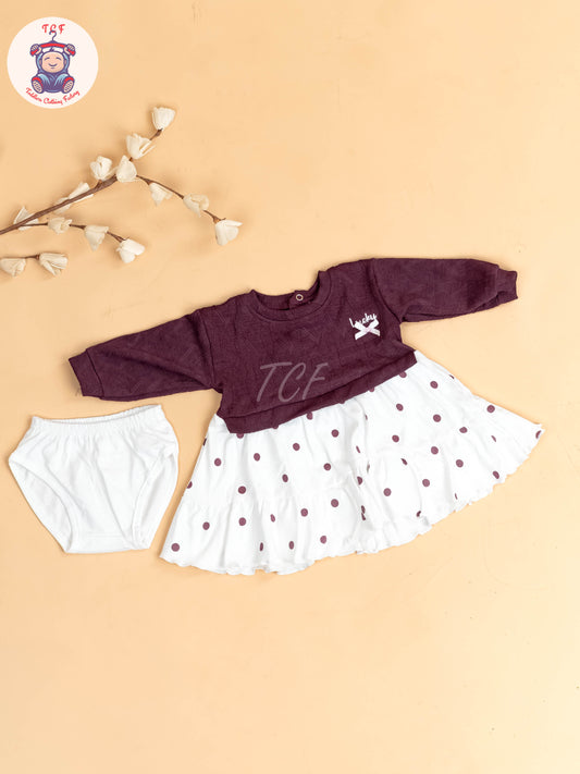 Wine & White - Girls Cotton Frock
