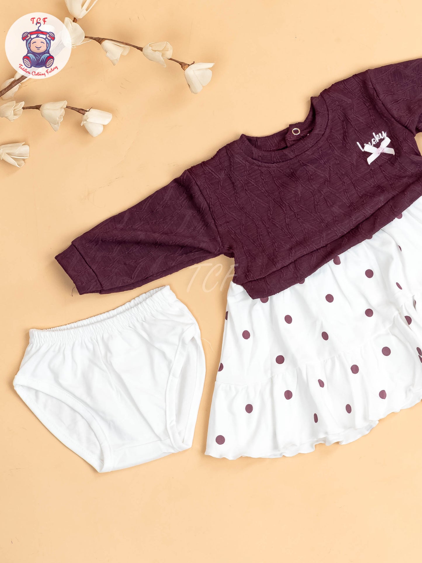 Wine & White - Girls Cotton Frock