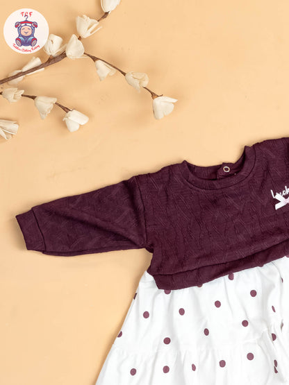 Wine & White - Girls Cotton Frock