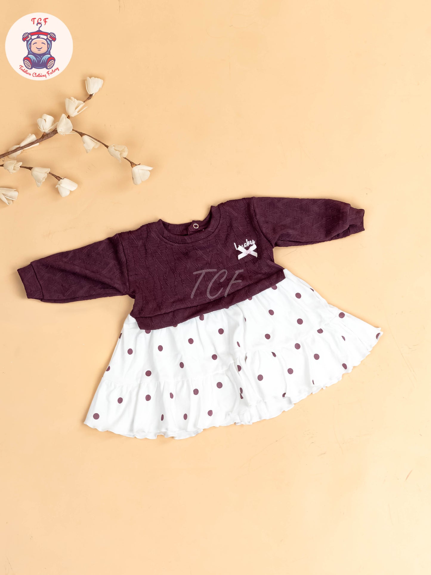Wine & White - Girls Cotton Frock