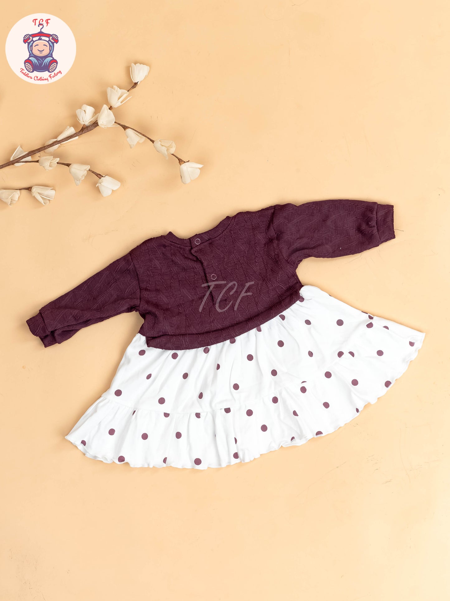 Wine & White - Girls Cotton Frock
