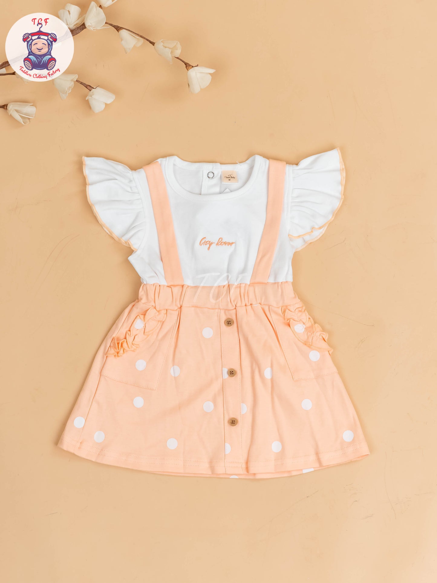 Orange & White - Girls Cotton Frock