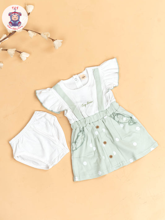 Pista Green & White - Girls Cotton Frock