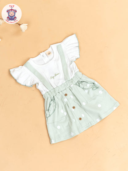 Pista Green & White - Girls Cotton Frock