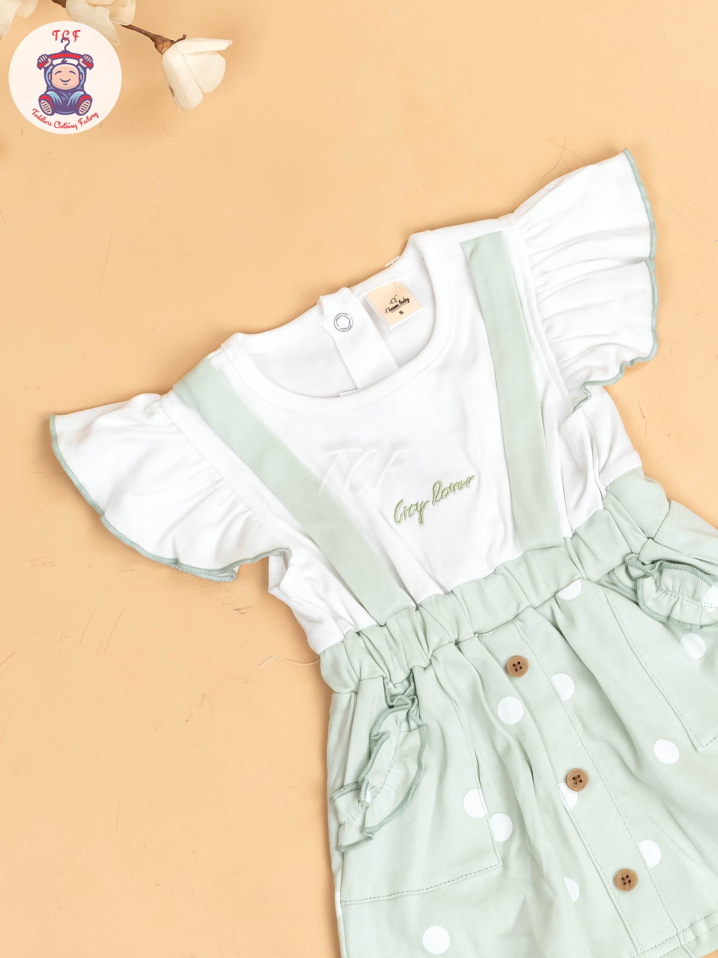 Pista Green & White - Girls Cotton Frock