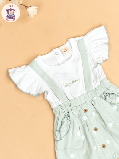 Pista Green & White - Girls Cotton Frock