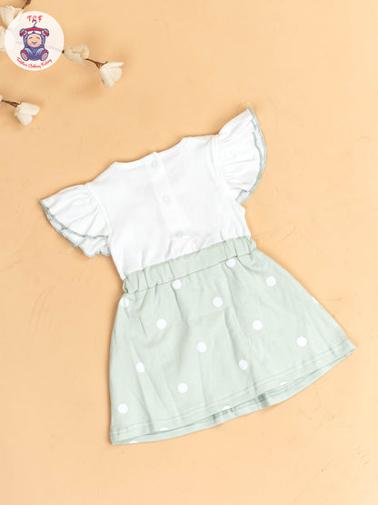 Pista Green & White - Girls Cotton Frock