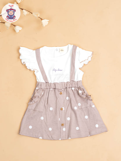 Brown & White - Girls Cotton Frock