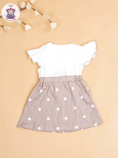 Brown & White - Girls Cotton Frock