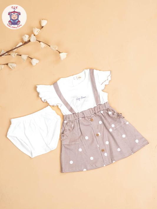 Brown & White - Girls Cotton Frock