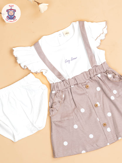 Brown & White - Girls Cotton Frock