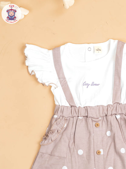 Brown & White - Girls Cotton Frock