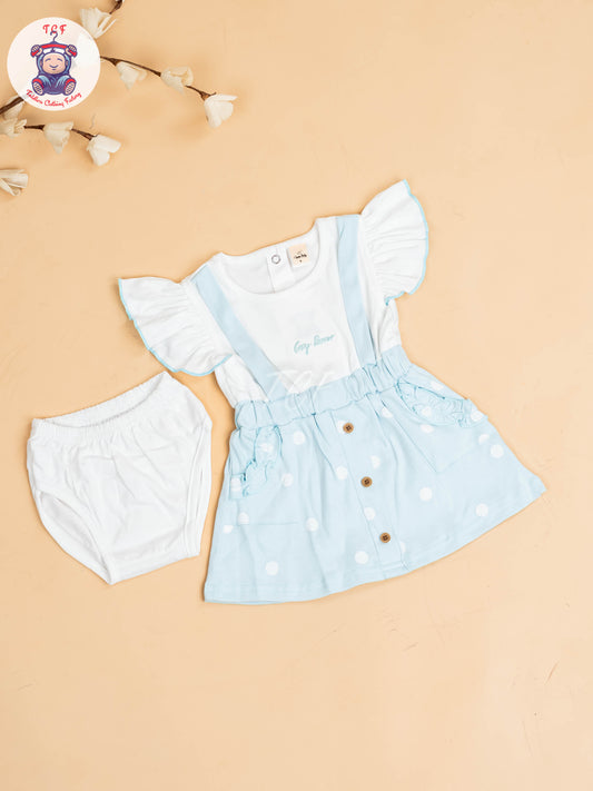 Sky Blue & White - Girls Cotton Frock