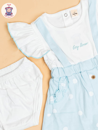 Sky Blue & White - Girls Cotton Frock