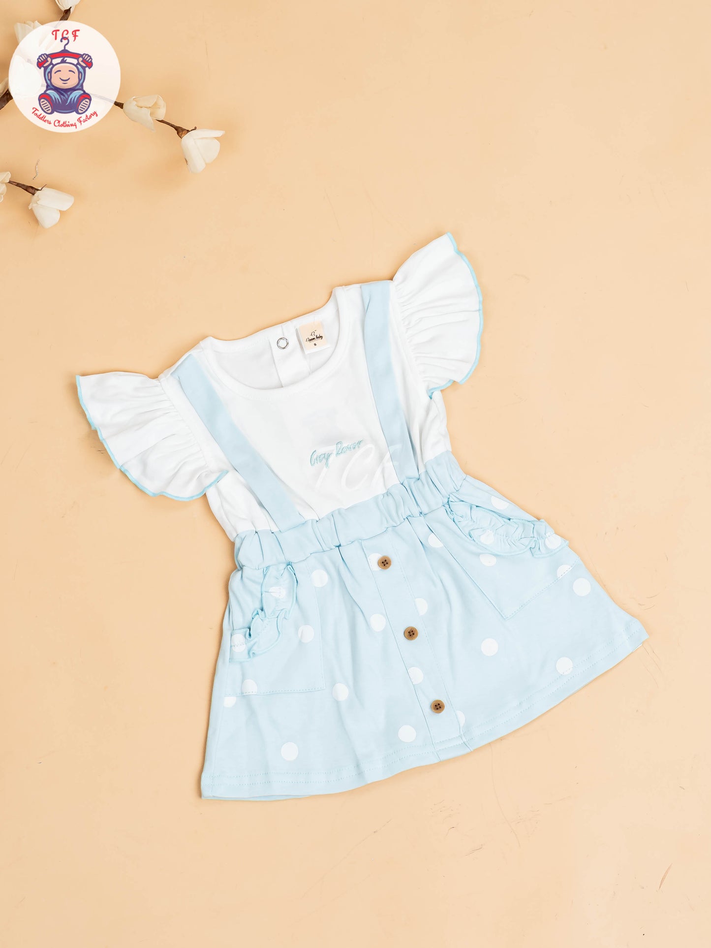 Sky Blue & White - Girls Cotton Frock