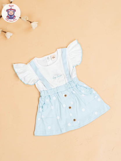 Sky Blue & White - Girls Cotton Frock