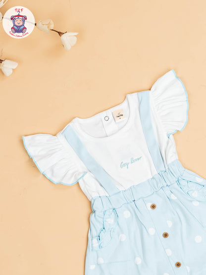 Sky Blue & White - Girls Cotton Frock