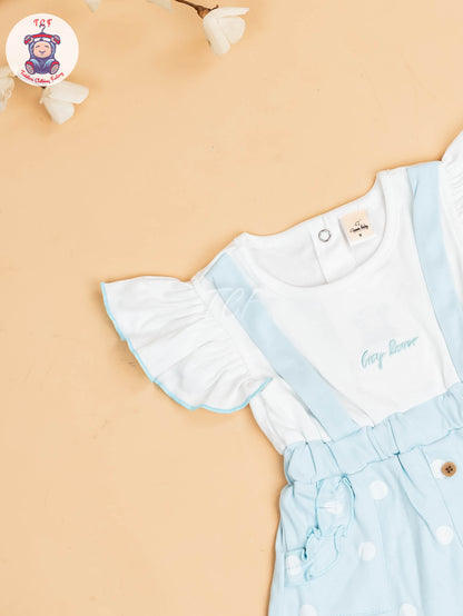 Sky Blue & White - Girls Cotton Frock