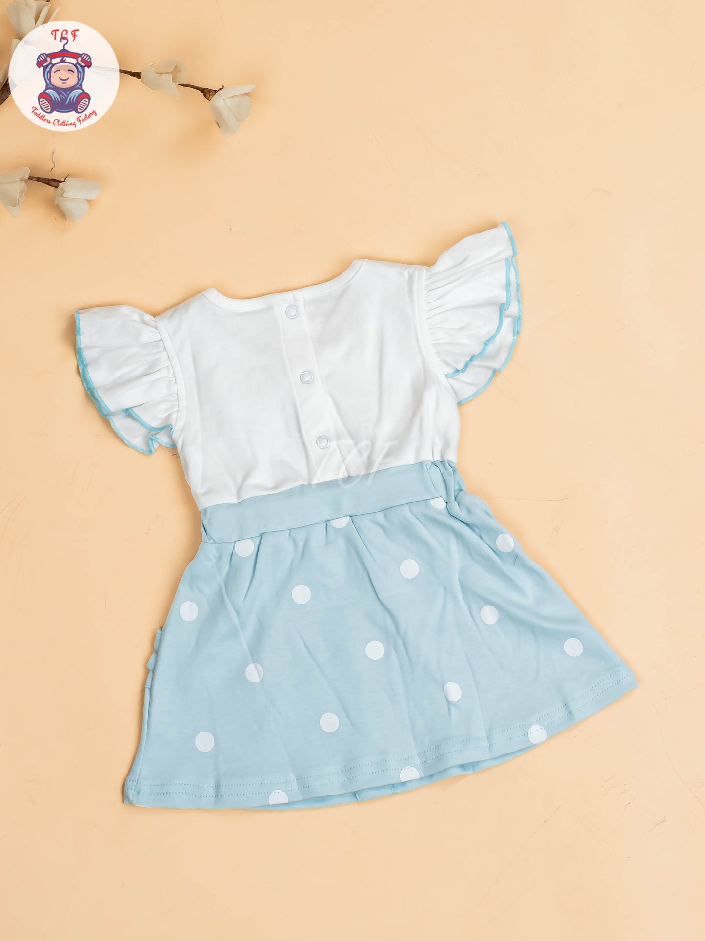 Sky Blue & White - Girls Cotton Frock