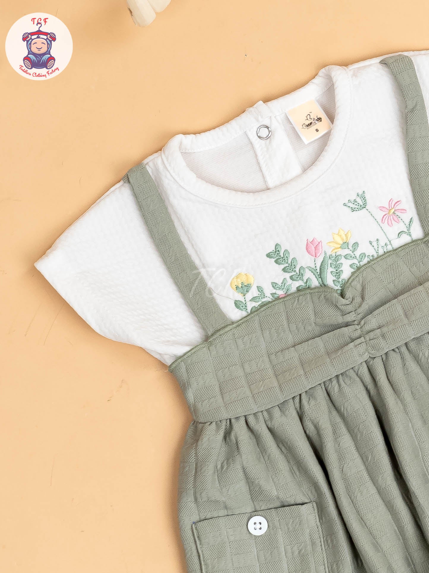 White & Light Green - Girls Cotton Frock